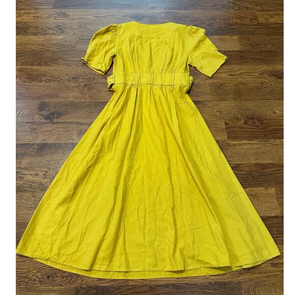 Moon River Women's Puff Sleeve A-Line Midi Dress Mustard Size Medium - Picture 3 of 9